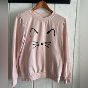 Peach Pink Cat Top Baggy Long Sleeve